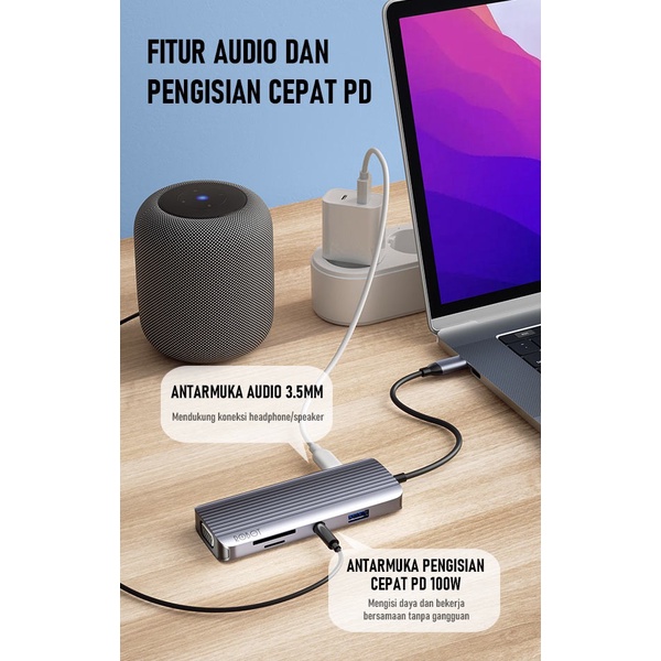 Robot HT590 9in1 USB-C HUB HDM VGA Adapter USB3.0 Macbook - New HT390
