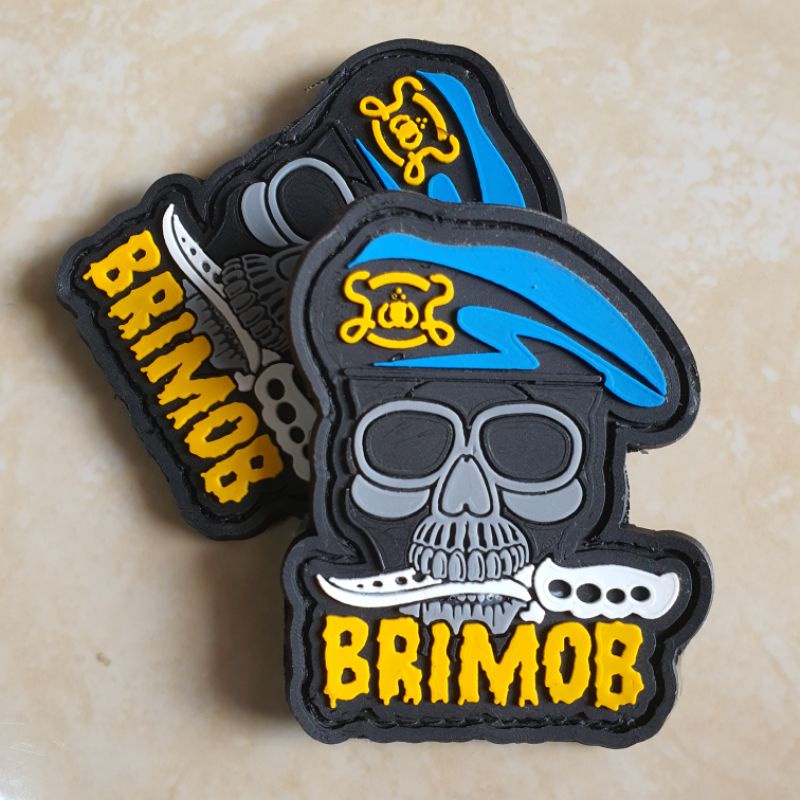 patch rubber logo tengkorak baret brimob - polisi - polri - rubber patch brimob - tempelan emblem ka