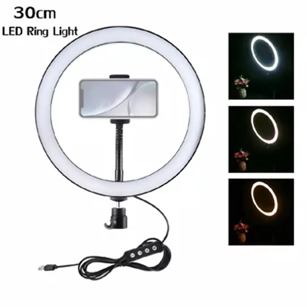 Lampu Ring ligh led 10 inch 27cm live triming tiktok shopee facebook instagram + holder penjepit hp  3 warna lampu - dinno.id