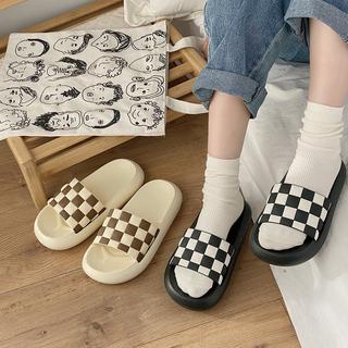 GO! SD894 Sandal Rumah Slop motif kotak- kotak catur Sendal Karet  Karet Empuk Home Anti Slip Wanita Pria Gaya Korea