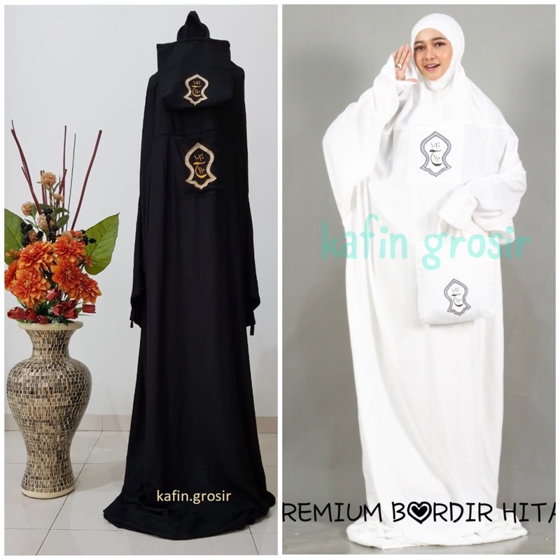 Mukena Hitam Terusan Bali Bordir Terompah atau Polos Polosan Hitam Mukenah Hadramaut Dewasa Jumbo Rayon Hadromout