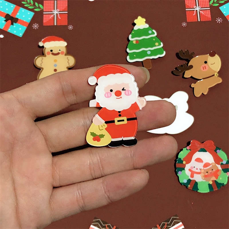 Bros Desain Kartun Santa Claus Snowman Elk Bahan Resin Untuk Wanita