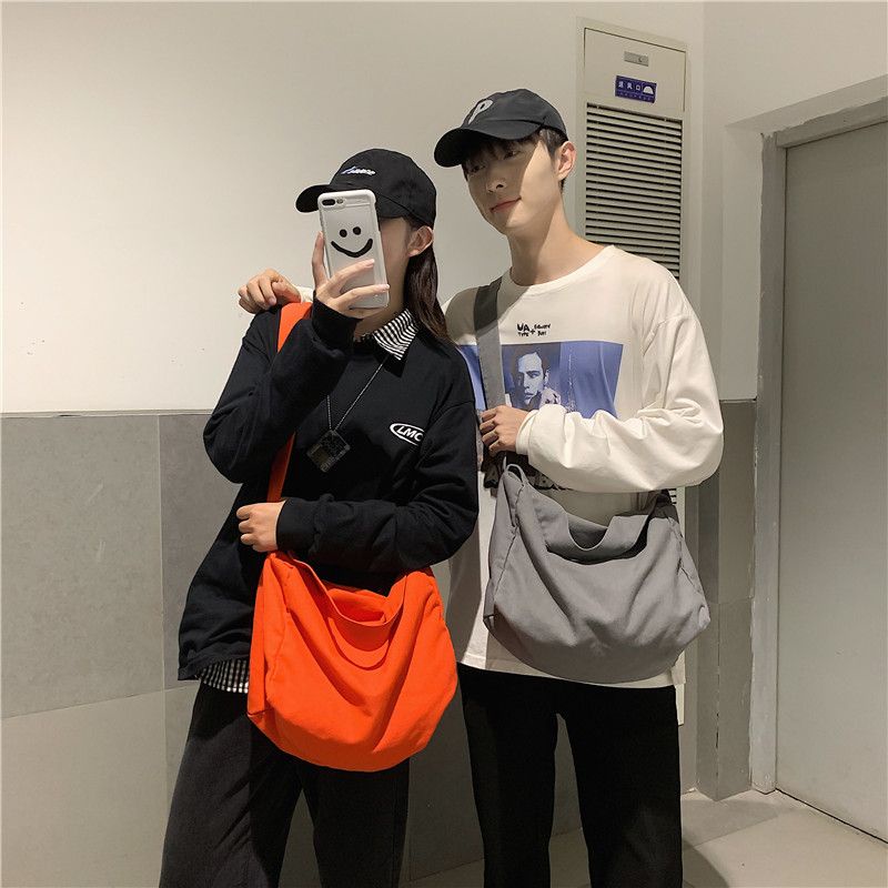 ℗Tas Messenger Gaya Hong Kong Pria Kanvas Tas Bahu Gadis Kasual All-Match Ransel 2021 Baru Jepang Messenger Bag