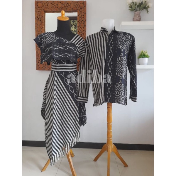 Jual SET BAJU TENUN COUPLE KEMEJA X AURORA POINTY DRESS FULL TENUN