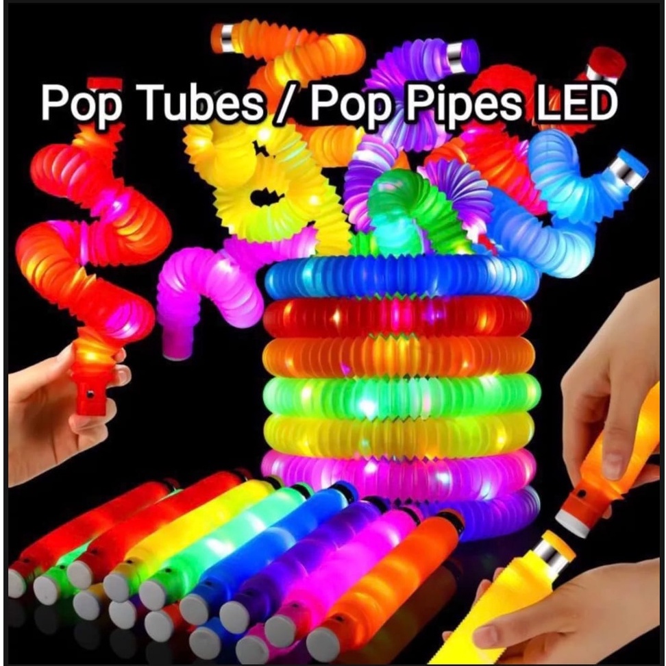 Mainan anak light up pop tubes pop pipes lampu stick pipa selang fidget toy