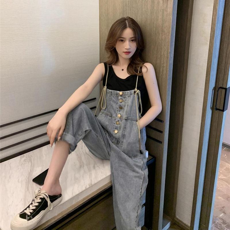 Jeans Jumpsuit Celana Kodok Celana Tali Ikat Celana Wanita Longgar Lebar Kaki  Celana Jumpsuit Foashion Korean Style Celana Denim