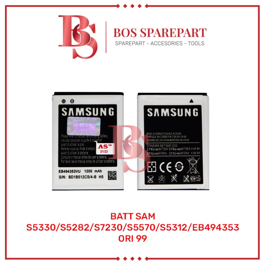 BATTERY SAMSUNG S5330 / S5282 / S7230 / EB494353 ORI 99 / BATERAI