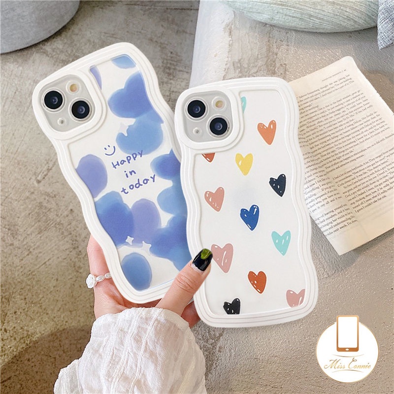Casing Realme C25Y C55 C53 10 9 Pro+C30 C33 8i 7i 8 C12 C25 C15 C35 C25s C11 C17 C21Y C20 C20A C3 5i 6i 5s 5 7 C1 Ins Fashion Cute Love Heart Wavy Edge Anti Jatuh Soft Cover Punggung