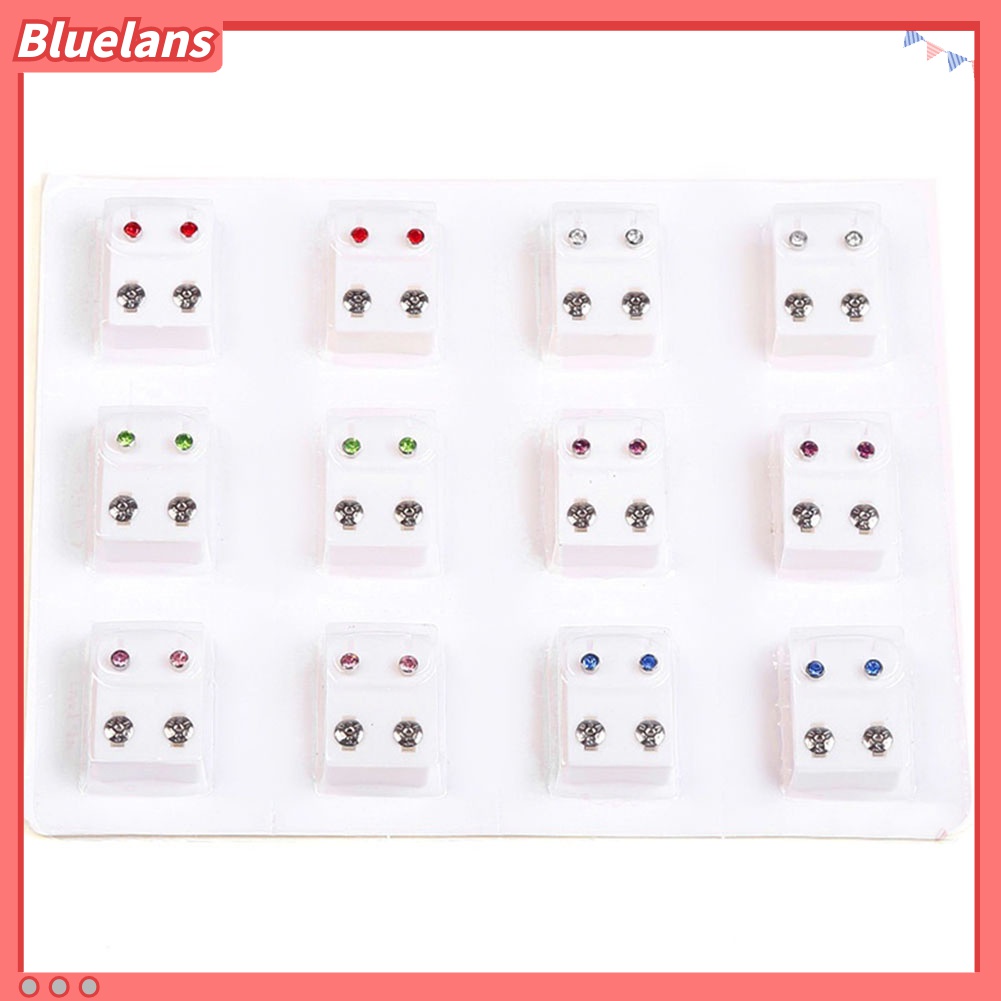 Bluelans 12 Pasang Anting Tusuk Bahan Metal Untuk Mesin Tindik Telinga