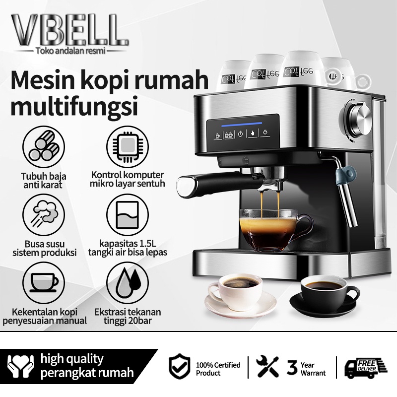 VBELL mesin kopi multifungsi profesional/ mesin gelempung uap/2in1 seba guna/ handtouch kristal hitam