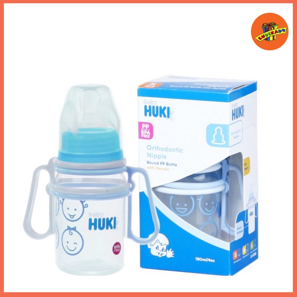 BABY HUKI ORTHODONTIC NIPPLE ROUND PP BOTTLE with HANDLE 120ml CI0335