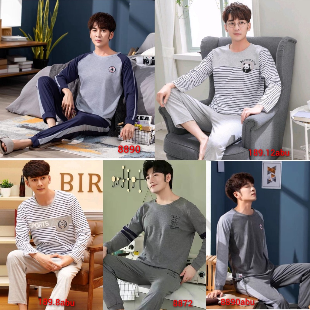 Baju tidur piyama cowok lengan panjang celana panjang bahan kaos import