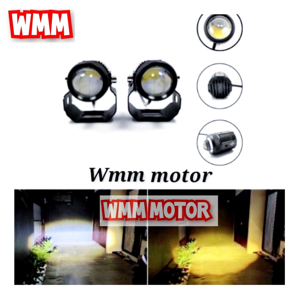 Lampu Tembak Laser Lampu sorot Foglamp LED D2 motor mobil 2 warna putih kuning mini universal