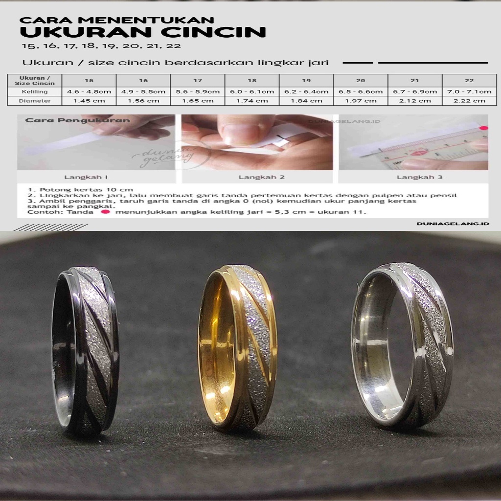 CINCIN TITANIUM PASIR SILVER GOLD HITAM / CINCIN PRIA WANITA ANAK COUPLE TUNANGAN BISA COD