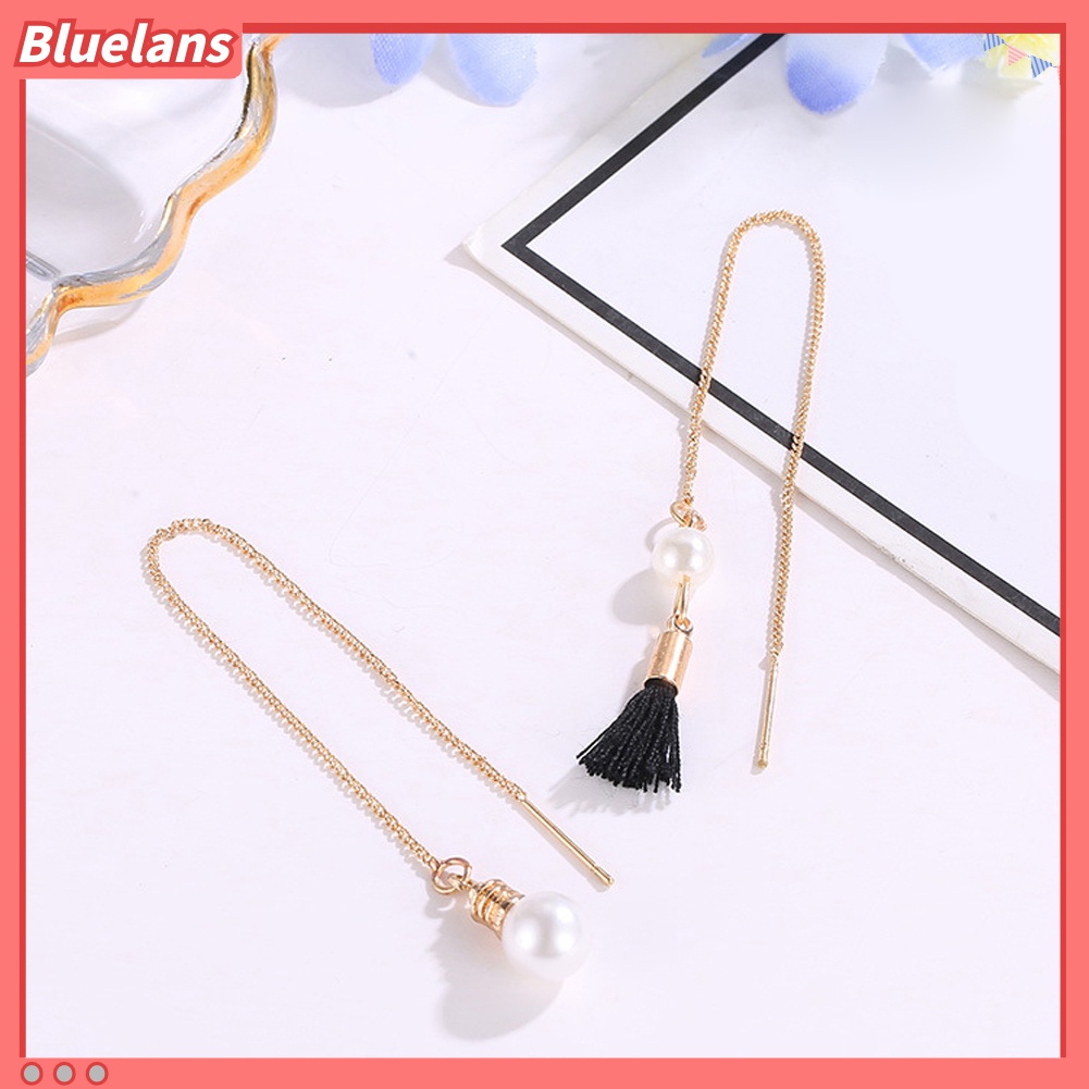 Anting Stud Rantai Panjang Rumbai Mutiara Tiruan Model Irregular Untuk Perhiasan