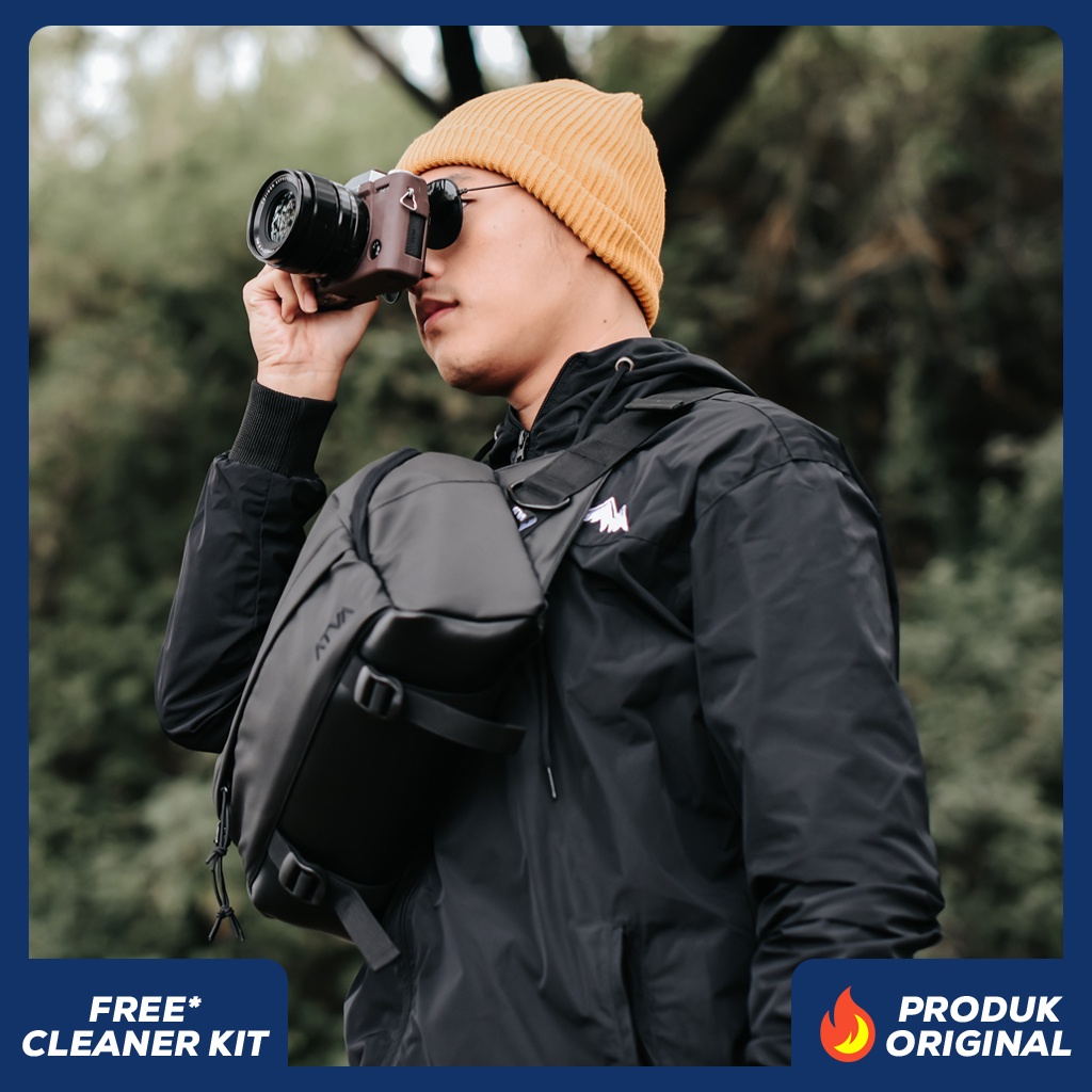 ZOOM BLACK ORIGINAL x ATVA Tas Kamera Selempang Hitam Pria Wanita Unisex Slingbag Lensa DSLR Mirrorless Tripod Sling Bag Camera Multifungsi Casual Camera Shoulder Bag Premium Waterproof Shoulderbag Tas Kamera Slempang Bahu Anti Air Keren Terbaru Branded