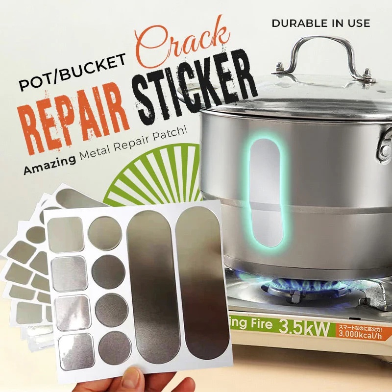 10 Pcs / Lembar Stiker Patch Perekat Perbaikan Ember Panci Retak Bahan Stainless Steel Aluminum Foil Tahan Api Suhu Tinggi Tahan Air