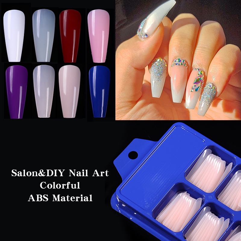 1kotak 100PCS Warna-Warni Kuku Palsu Cakupan Penuh Lem Kuku Palsu Seni Kuku Palsu Akrilik DIY Nail Art Dekorasi