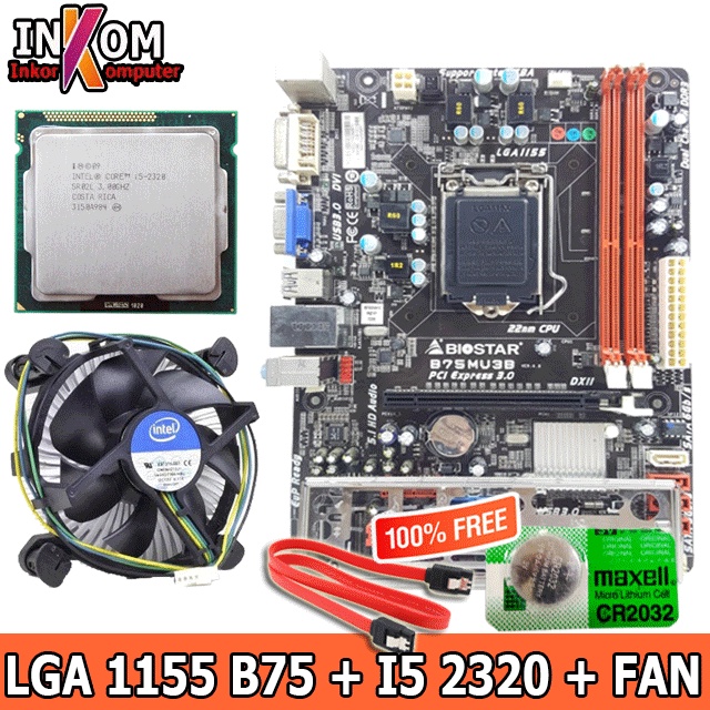 Paket Mainboard Mobo Motherboard B75 Socket 1155 Plus i5 2320