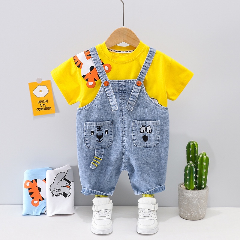 Overall Set JUAN 2in1 Baju Jumpsuit Jeans Anak Laki Laki 1 - 5 tahun Korean Style Import