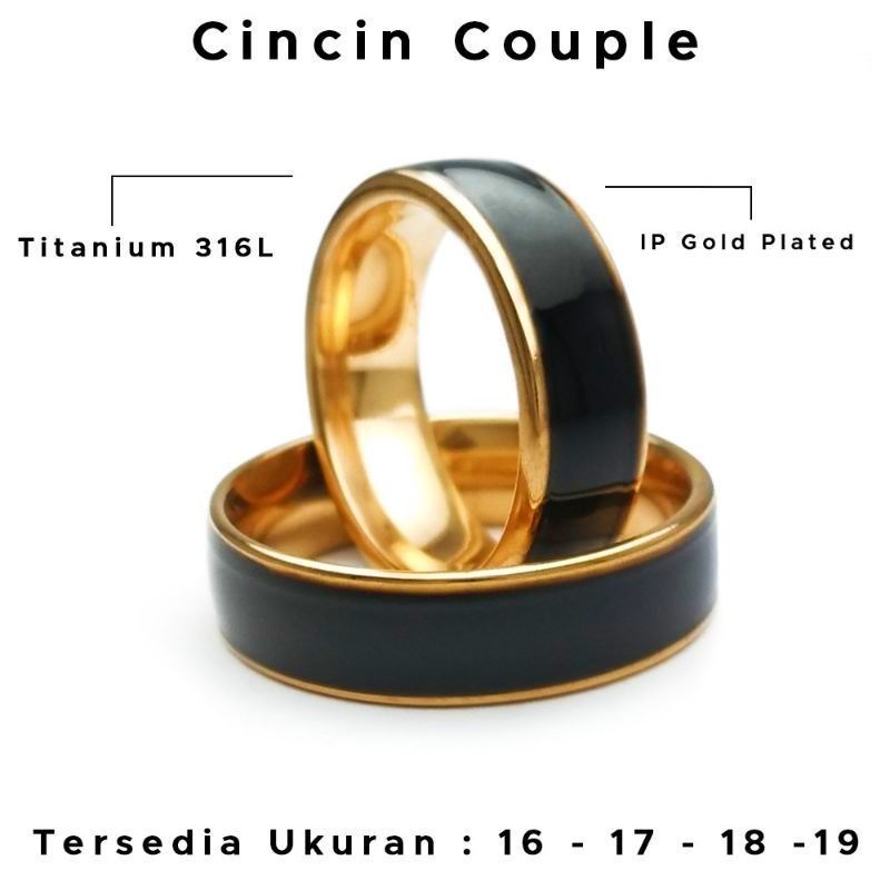 CINCIN TITANIUM HITAM LIST GOLD STAINLESS STEEL BAGUS BERKUALITAS PRIA WANITA TERBARU TUNANGAN