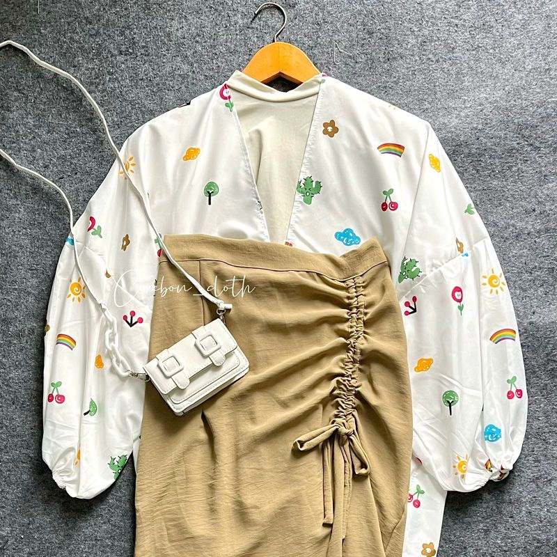 ONE SET KIYOWO OUTER MOTIF PART 1 / ROK SERUT CRINKLE / CELANA CRINKLE (Cirebon Cloth)-o.kiyowo serut olive