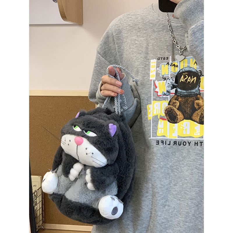 ☋☄Sera kartun Lucifer cat bag female 2022 new net red wild plush doll bag cute shoulder messenger bag