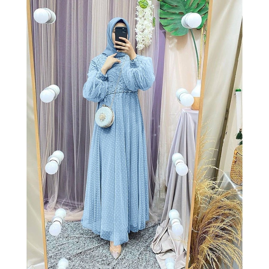 ELDE 12 - MAXI SALSA ( M - L - XL - XXL ) TERMURAH MAXY JUMBO DRESS GAMIS PESTA MUSLIM BAHAN TILE ONDE LAPIS FURING KOMBI BRUKAT SLETING DAN KARET BELAKANG MUTIARA TEMBAK DIBAGIAN DEPAN