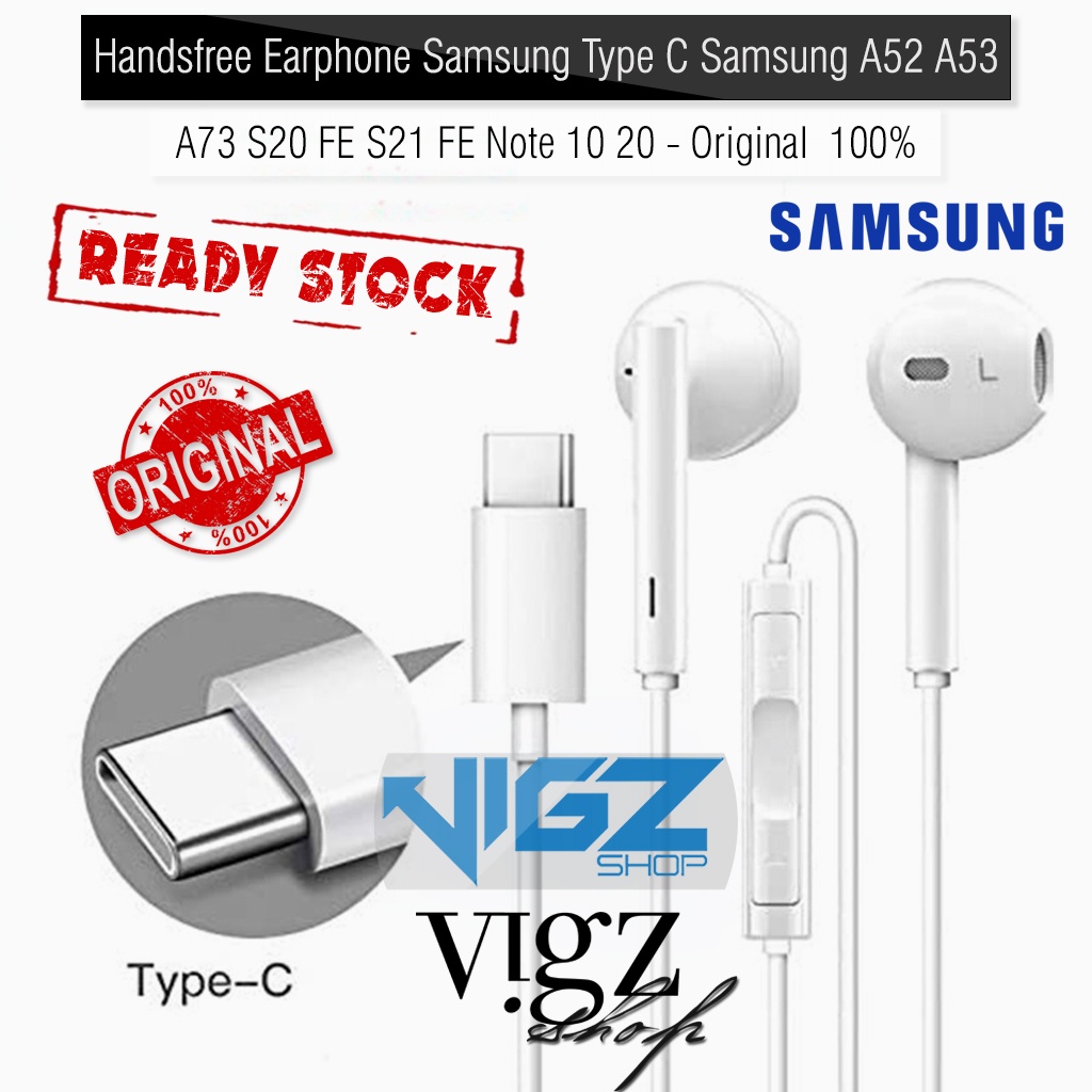 Handsfree Earphone Samsung Type C Samsung Galaxy A33 / A53 / A54 / A73 / S20 FE / S21 FE / Note10 / Note20 / Note 10+ / Note 10 Lite / S10 Lite Type C Original