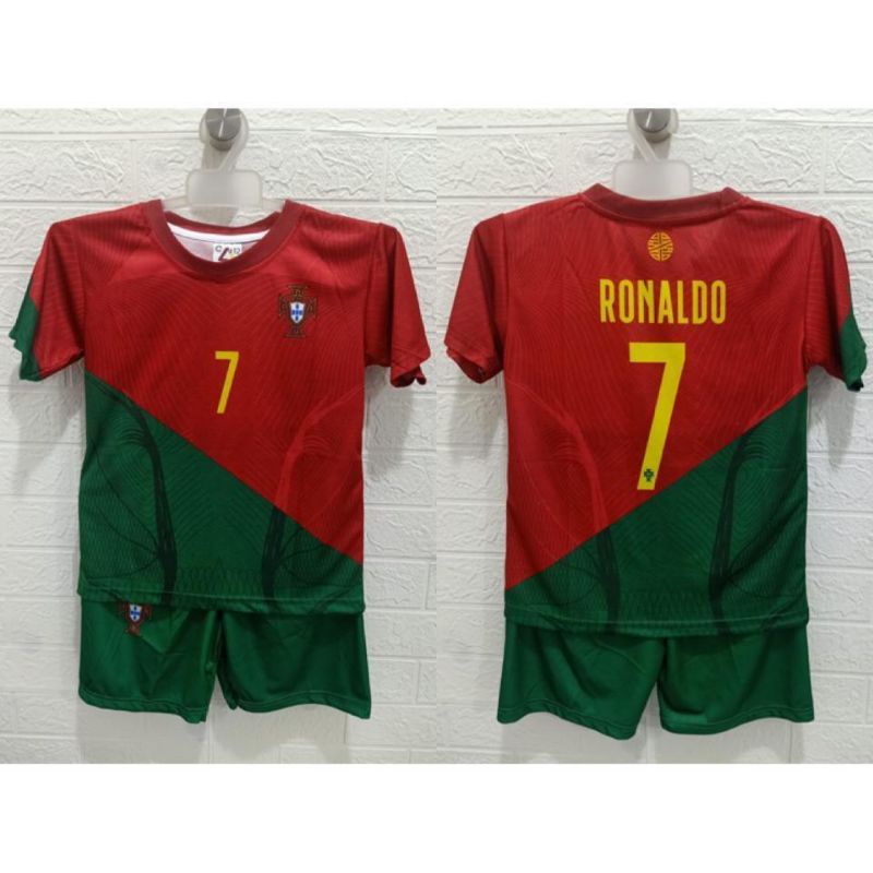 setelan Jersey bola Portugal brazil inggris belanda  spain anak piala dunia printing usia 4-11 tahun kids