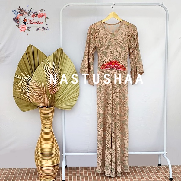 Kaftan Brukat Serena Import Wanita Tanpa Inner / Terusan Muslim / Lebaran / Kondangan / Hajatan Baju Pesta Busui Friendly Variasi Bordir Bunga Lengan Panjang Ada Layer Bagian Lengan