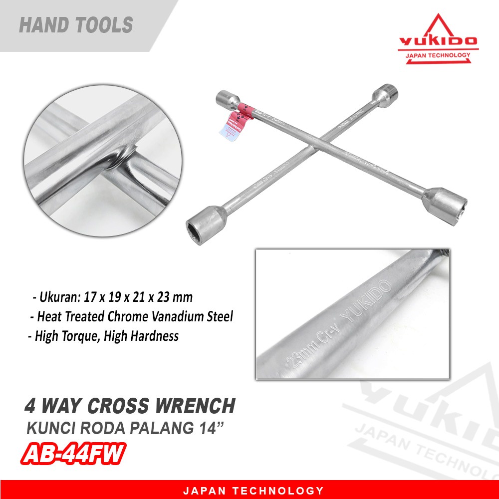 NEW Kunci Roda Palang - 4 Way Cross Wrench 14 (17x19x21x23mm) / Kunci Roda Mobil Palang YUKIDO TERMURAH tekiro