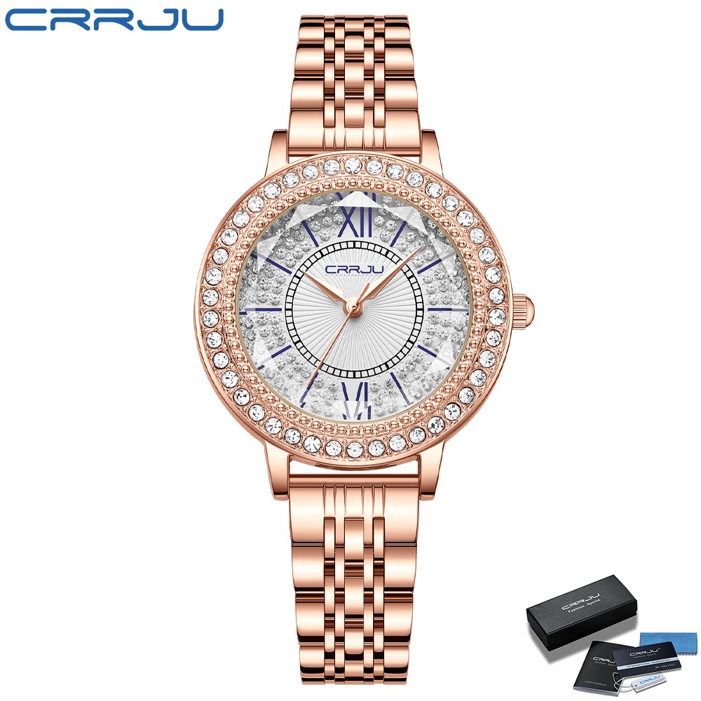 CRRJU Jam Tangan Wanita Original Analog Anti Air Kuarsa Women Watches Ladies Fashion Stainless steel Watch