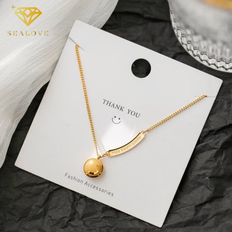 Kalung titanium wanita anti karat 18k emas Smiley liontin kalung Aksesori fashion Korea