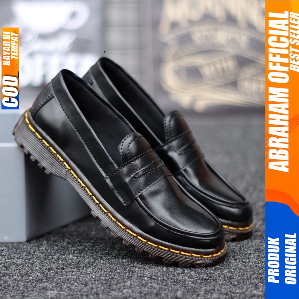 Sepatu Docmart Wanita Loafers Hitam Kekinian Abraham Nurmie