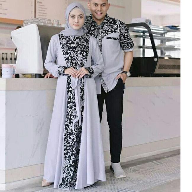 Terbaru set dress gamis couple baju couple pasangan gaun pesta muslimah batik couple modern baju pes