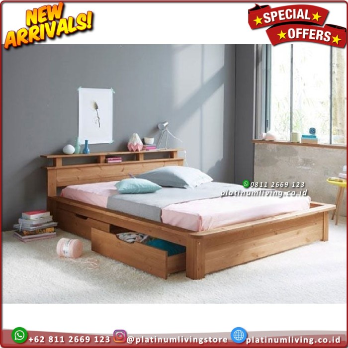 Tempat Tidur Jati Minimalis 120x200 Laci 3 Dipan Jati Divan Jati