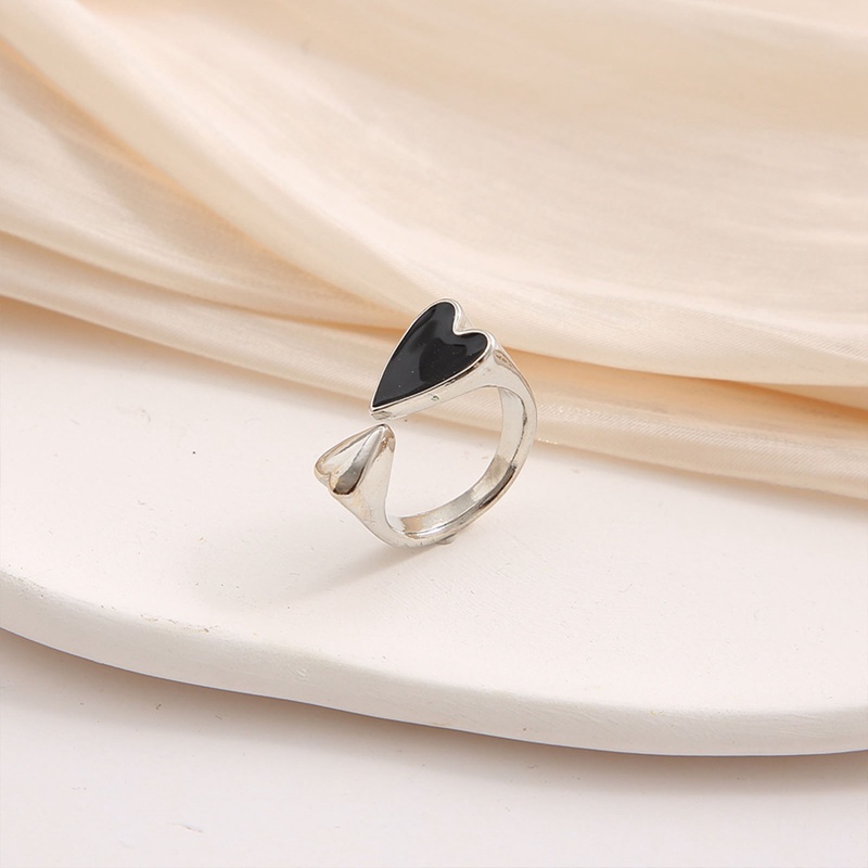 Fancyqube Cincin Model Terbuka Adjustable Bentuk Hati Warna Hitam Untuk Wanita