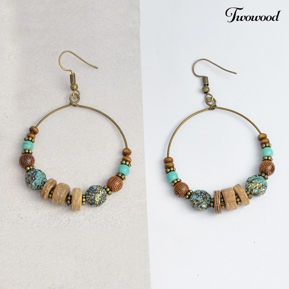 Anting Hook Bentuk Bulat Geometris Gaya Bohemian Untuk Wanita