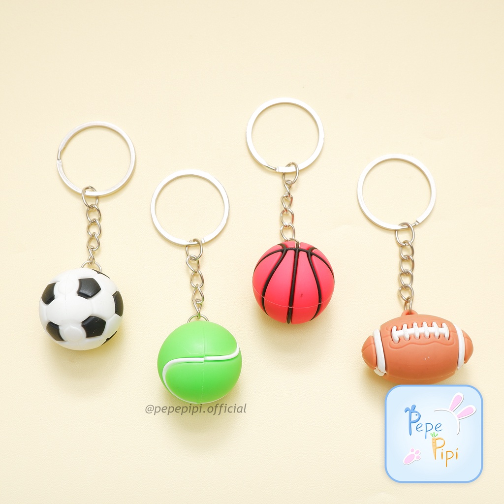 Gantungan Kunci Karet Bola Basket Tenis Rugby Ganci Keychain Hiasan Tas karet Gantung Hiasan Aksesoris Tas bola sepak ball