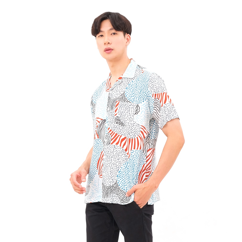 SANVANINA Kemeja Hawaiian Motif Abstrak Putih - Scala Pattern Hawai Shirt E-2028