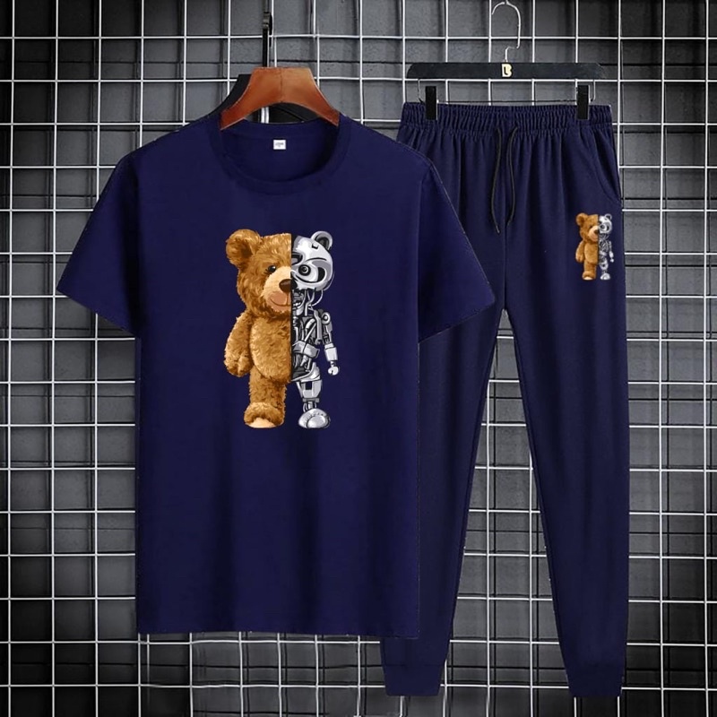 BAJU SETELAN ONE SET PRIA KAOS DAN CELANA JOGER PANJANG COWOK BEAR ROBOT