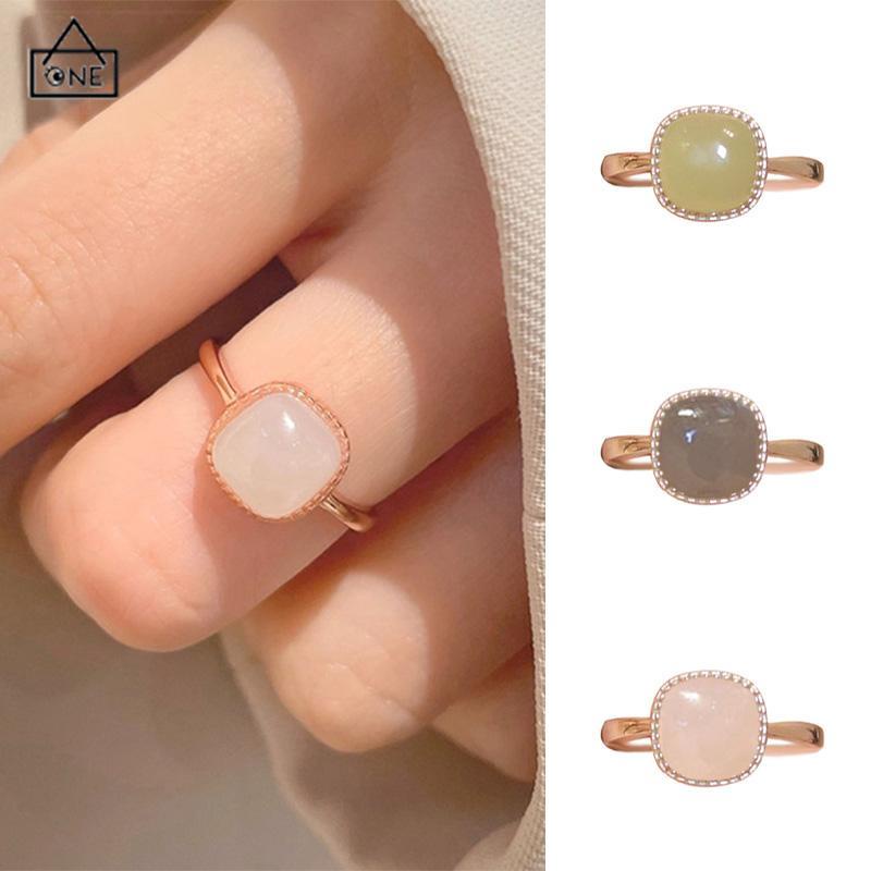 COD❤️Cincin Giok Hetian Lapis Emas 18K Gaya Vintage Untuk Wanita Korea Fashion-A.one