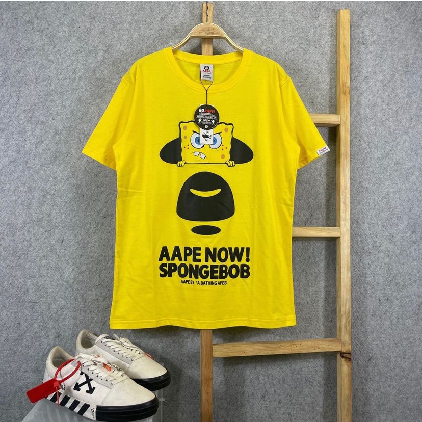 KAOS TSHIRT A BATHING AAPE BAPE SPONGEBOB KUNING MIRROR FULLTAG