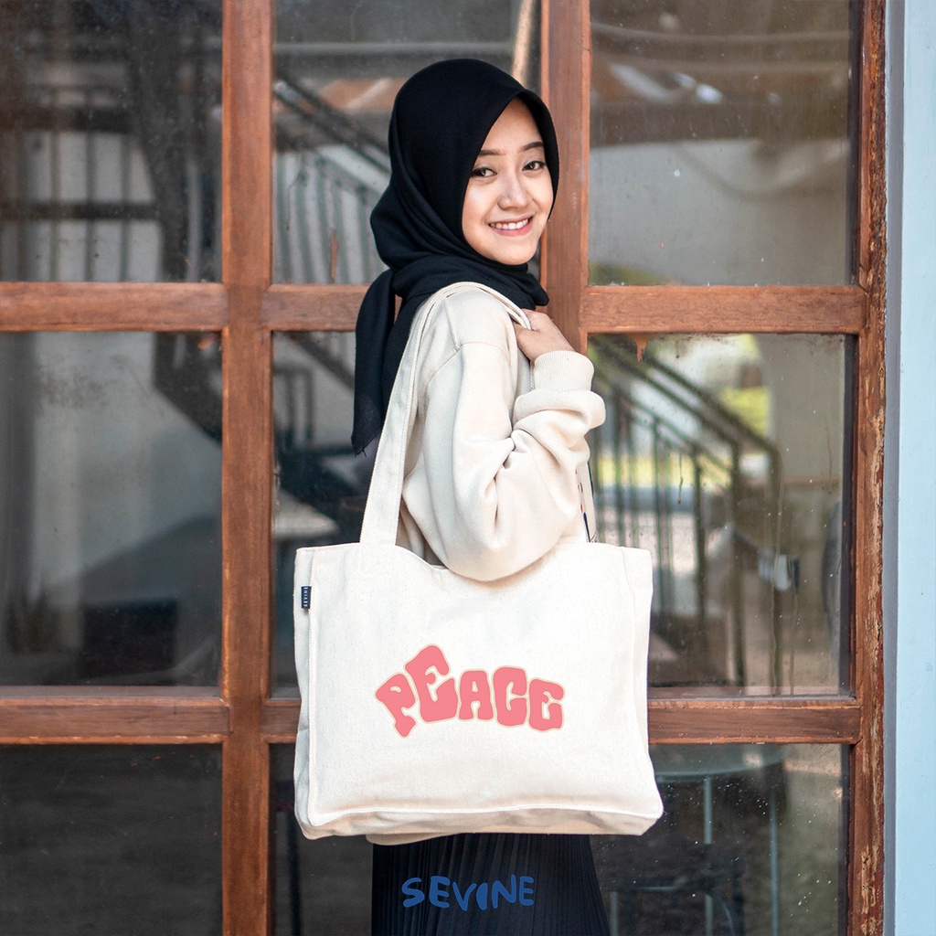 Sevine Totebag Kanvas Tas Wanita Tote Bag Dengan Kantong Laptop Kuliah Sekolah Kerja Quotes Aesthetic - KK