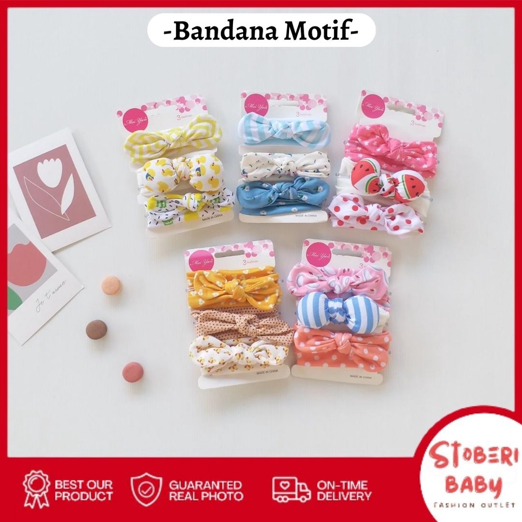 stoberi baby - BANDANA MOTIF A Bandana Set isi 3 Motif Beda / Headband Bayi Newborn Anak Perempuan Part 1