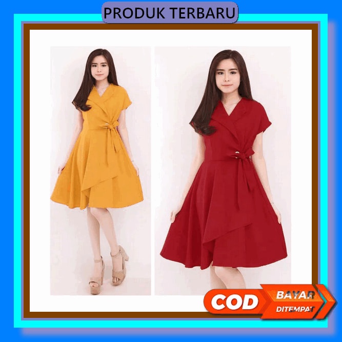 Baju Dress Pesta Natal Imlek Wanita Dewasa Kekinian Terbaru 2021 2022 Dress Scarlet Bhn Full Brukat 