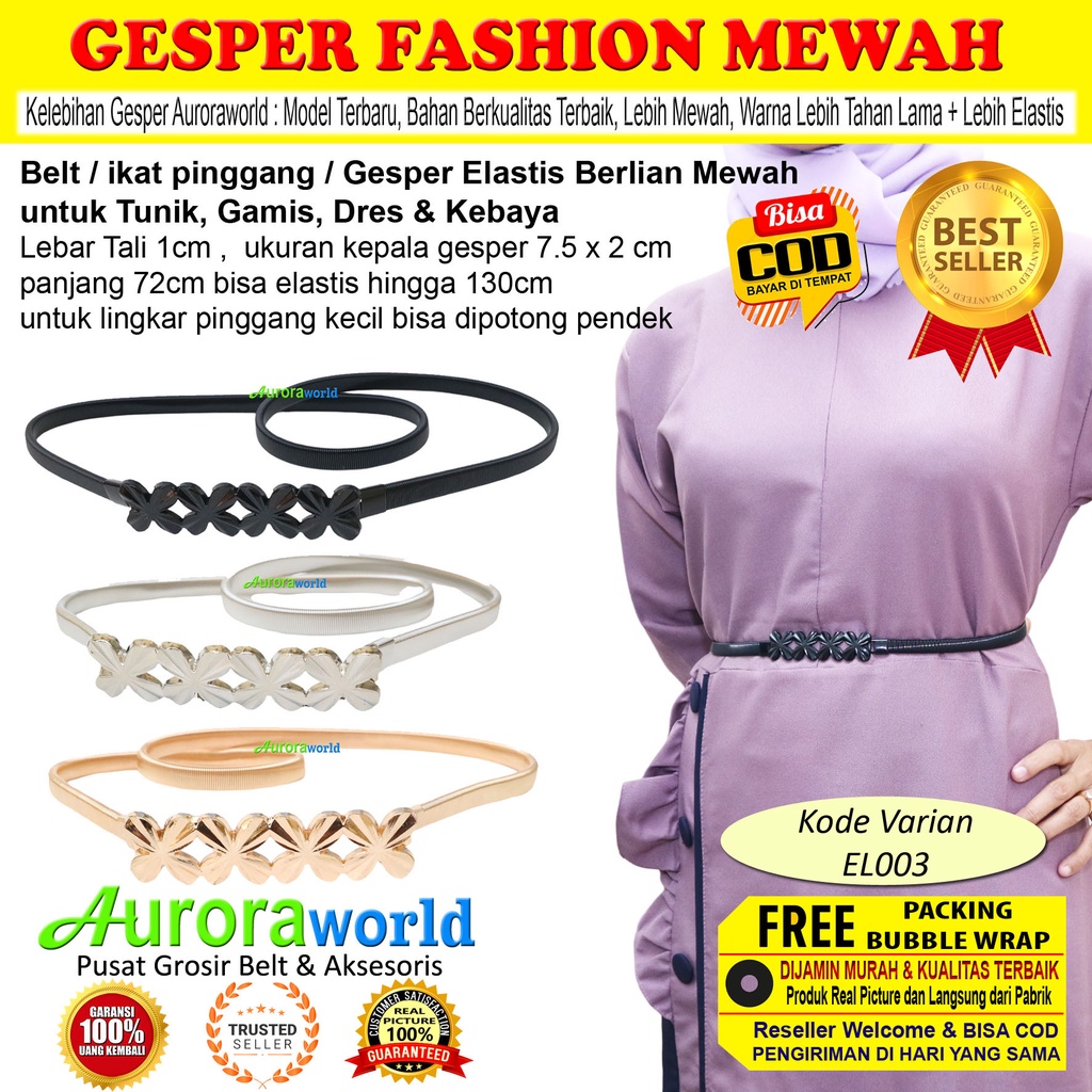 Auroraworld belt elastis gesper wanita elastis ikat pinggang wanita