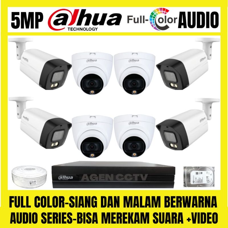 PAKET CCTV DAHUA FULL COLOR 5MP 8 CHANNEL 8 KAMERA AUDIO SERIES COLORVU