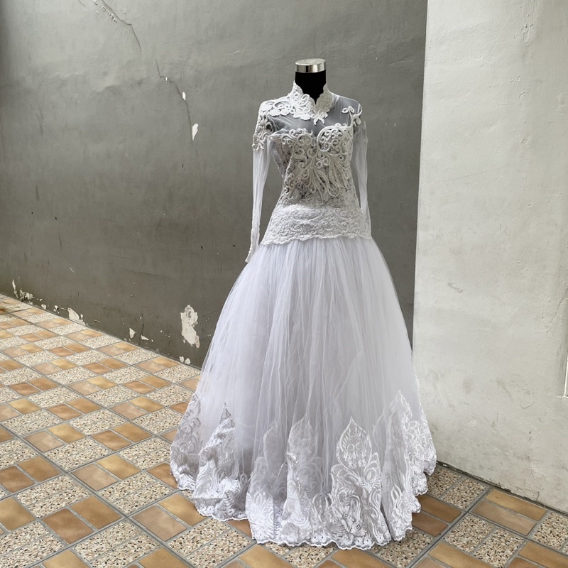 Kebaya Pengantin Putih Hijab/Non Gaun Atasan Bawahan - White (Preloved)